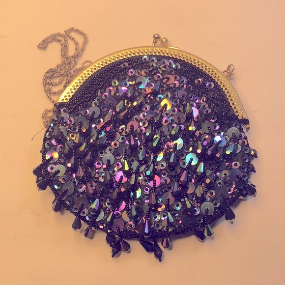 Multi Colored Black Clutch Purse with strap - Picture 2 of 4